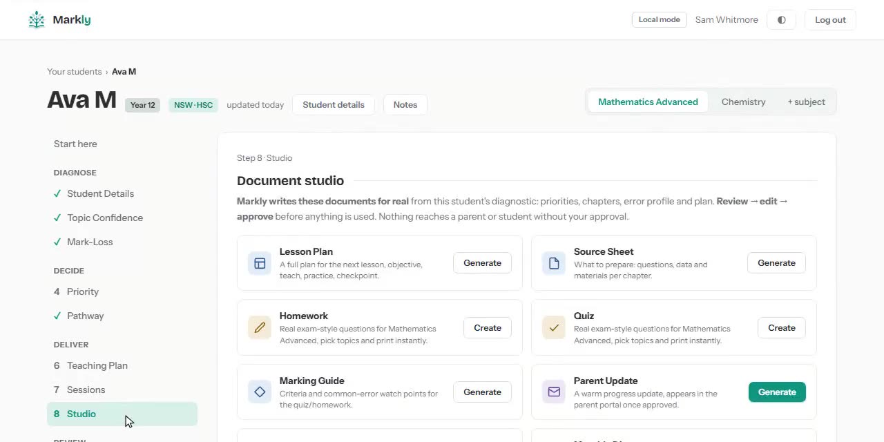 The Markly studio, drafting a lesson from the diagnostic evidence