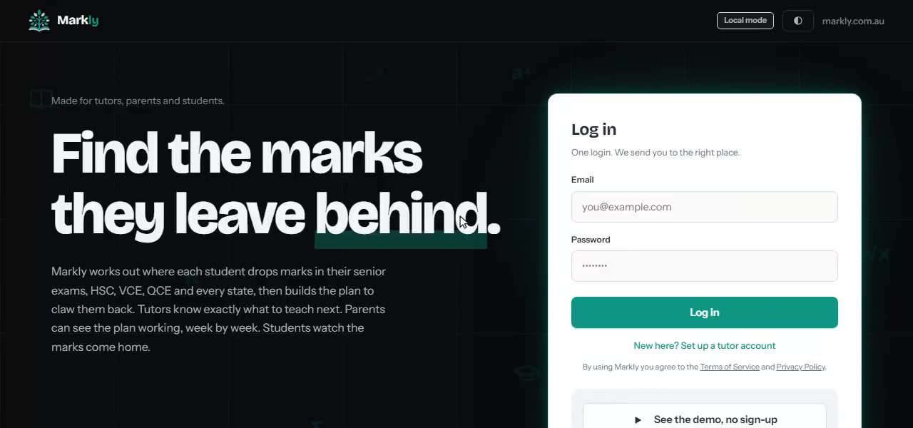 The Markly parent portal, showing progress across the year